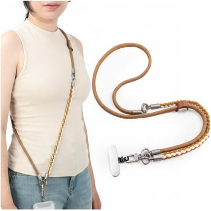 3-in-1 Crossbody Phone Lanyard, Cellphone Wrist Strap, Neck Holder for Travel, Dog Walking Accessories Anti-Theft - color: Khaki