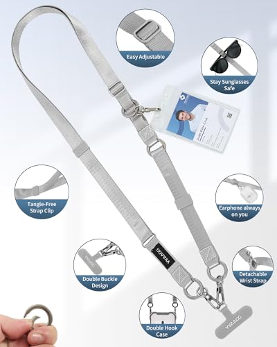 VVAAGG Cell Phone Lanyard for iPhone: Adjustable Phone Strap Crossbody Neck and Wrist Strap Anti-Theft Lanyard Travel Essential Compatible for iPhone Android Smartphones Sliver - color: Sliver
