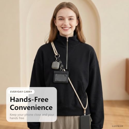 Adjustable Crossbody Phone Lanyard with Hanging Loops - color: Beige