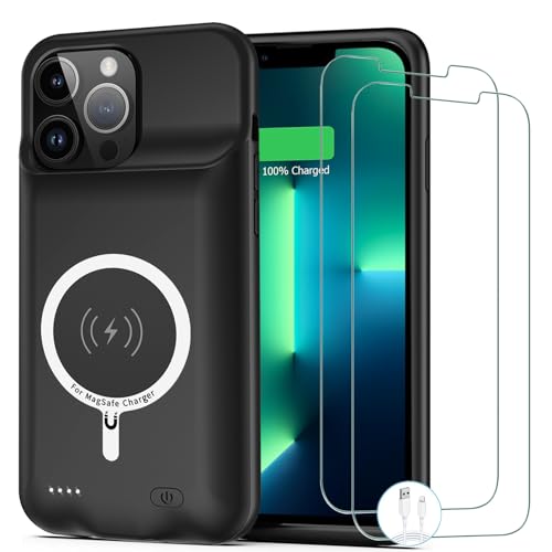 Battery Case for iPhone 13 Pro Max, [12000mAh] Enhanced Portable Protective Qi Wireless Charger Case Battery Pack with CarPlay Wireless Charging Case Compatible for iPhone 13 Pro Max (6.7 inch)-Black - size: iPhone 13 Pro Max