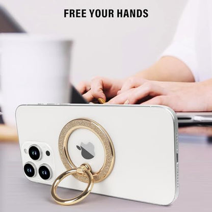 Guppy Magnetic Phone Ring Holder, Glitter Magnet Finger Ring Grip Stand Holder, 360° Rotation with Cell Phone Ring Stand, Compatible with MagSafe for iPhone 17 Pro Max 16 15 14 13 12All-Gold - color: Gold