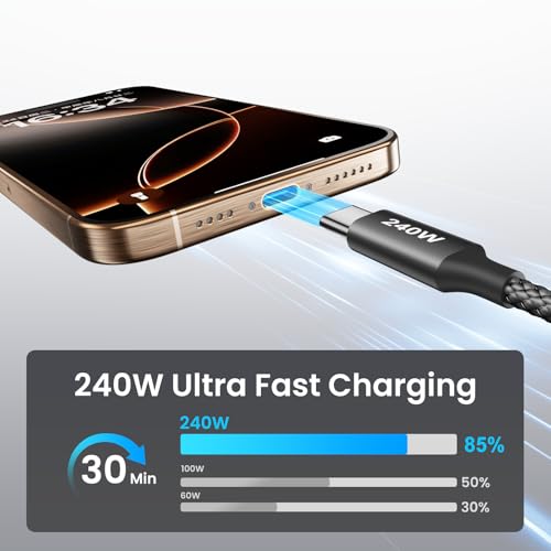 etguuds 240W USB C to USB C Cable 10ft, 2-Pack C to C Cable Fast Charging - size: 10ft