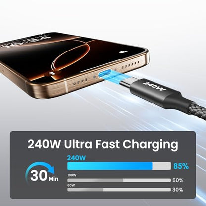 etguuds 240W USB C to USB C Cable 10ft, 2-Pack C to C Cable Fast Charging - size: 10ft