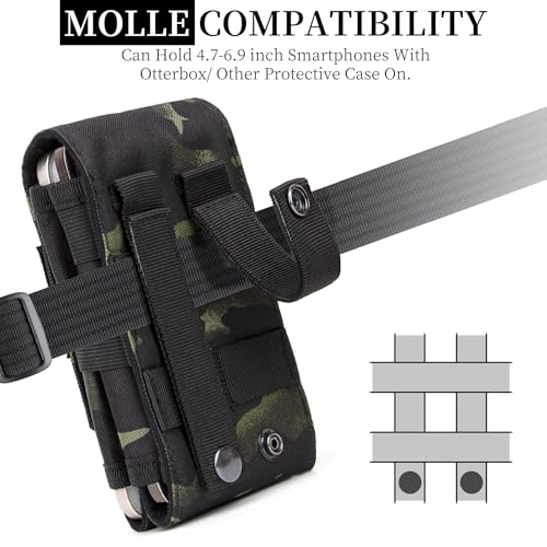 Dual Tactical Phone Pouch Molle Phone Holster Double Capacity Holder Universal Utility EDC Pouch for iPhone 17 Pro Max/17 Pro/16 Pro Max/16 Pro/15 Pro Max/15 - color: Black Camo