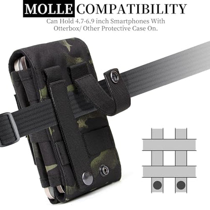 Dual Tactical Phone Pouch Molle Phone Holster Double Capacity Holder Universal Utility EDC Pouch for iPhone 17 Pro Max/17 Pro/16 Pro Max/16 Pro/15 Pro Max/15 - color: Black Camo