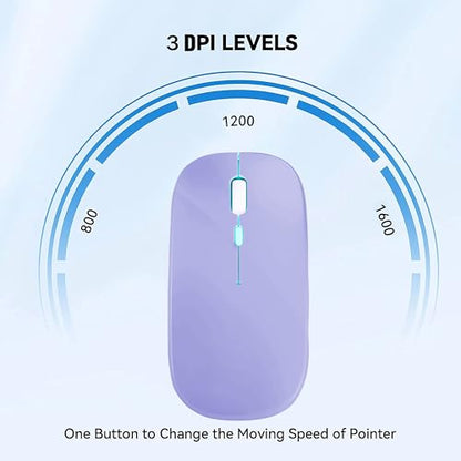 WREANU Wireless Bluetooth Mouse, Rechargeable Laptop Mice, Purple - color: Purple Wireless Bluetooth Mouse