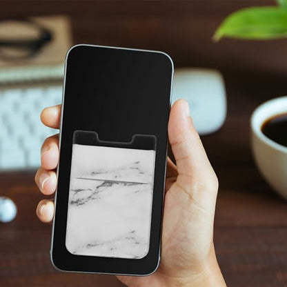 Housoutil 2pcs Double-layer Stretch Fabric Adhesive Phone Card Holder Wallets for Smartphones, Lightweight Secure Cards Pocket with White and Black Marble Patterns, Cell Phone Wallets