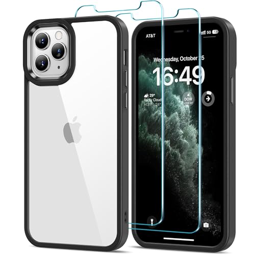 HOOMIL Case for iPhone 11 Pro Phone Cover with 2-Pack Tempered Glass Screen Protector, Non-Yellowing, Drop Protection, Anti-Scratch, Transparent, Hard Back - Black Clear - color: Black Clear, size: iPhone 11 Pro
