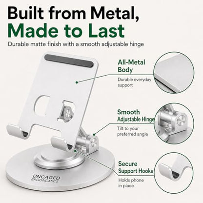 Uncaged Ergonomics Adjustable/Foldable Swivel Phone Stand for Desk (Silver) - color: Silver