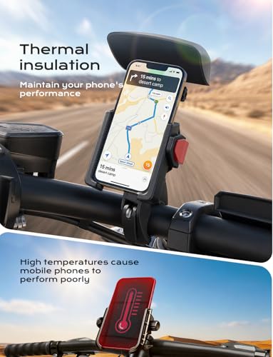 Motorcycle Phone Mount-1s Auto Lock & Vibration Dampener, Anti-Shake Handlebar Cell Phone Clamp - Camera Friendly, 360° Rotation Motorcycle Bike Phone Holder for iPhone / Samsung, 4.7-7.2" Smartphones - style: Sun Visor