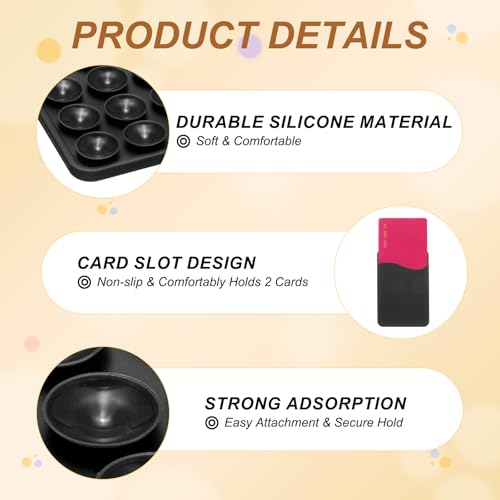 uxcell 2 Pack Suction Phone Card Holder, Silicone Suction Cup Phone Grip Card Holder Mount with Card Slot for Cellphone, Black - color: Black
