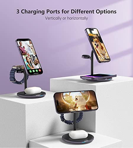 3 in 1 Magnetic Wireless Charging Station for Apple Devices,15W for Magsafe - color: Dark Purple