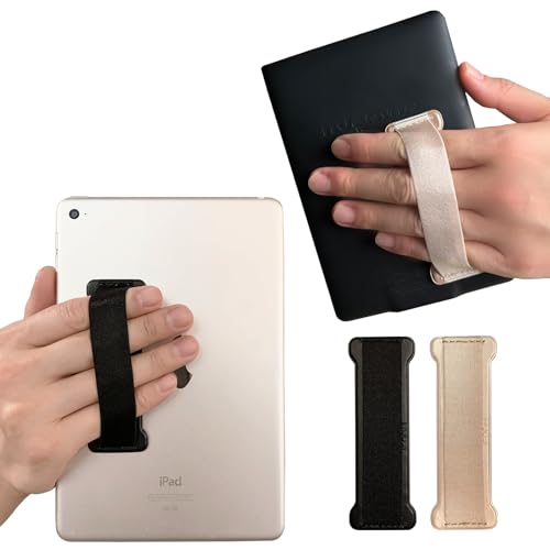 Hand Holder Strap for ipad, Tablet Hand Holder Strap, Universal Handle Grip for iPad Kindle, Mini Tablets and Cases (Black Gold) - 2PC - color: Black Gold