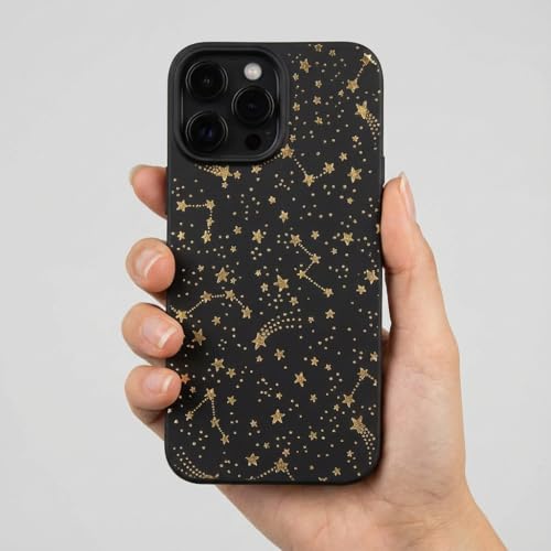 Black Case Compatible with - iPhone 13-6.1 inch Gold Stars Protective TPU Rubber Cover Cute Bumper Kawaii Constellation Design Celestial Silicone Aesthetic for Women Golden Astrological Fancy - color: Starry, size: iPhone 13