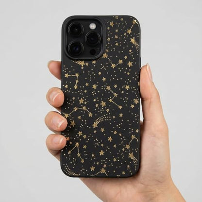 Black Case Compatible with - iPhone 12 Pro Max - 6.7 inch Gold Constellations TPU Rubber Cover Cute Golden Stars Design for Her Bumper Slim Outer Space Celestial Aesthetic Starry Sky Simple - color: Starry, size: iPhone 12 Pro Max