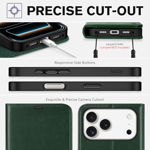 TUCCH Wallet Case for iPhone 17 Pro Max (6.9"), 4 Card Holders, Evergreen | RFID Blocking, Viewing Stand, Shockproof TPU Shell, PU Leather, Magnetic Closure, Protective Folio Flip Cover - color: Evergreen