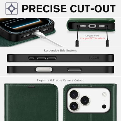 TUCCH Wallet Case for iPhone 17 Pro Max (6.9"), 4 Card Holders, Evergreen | RFID Blocking, Viewing Stand, Shockproof TPU Shell, PU Leather, Magnetic Closure, Protective Folio Flip Cover - color: Evergreen