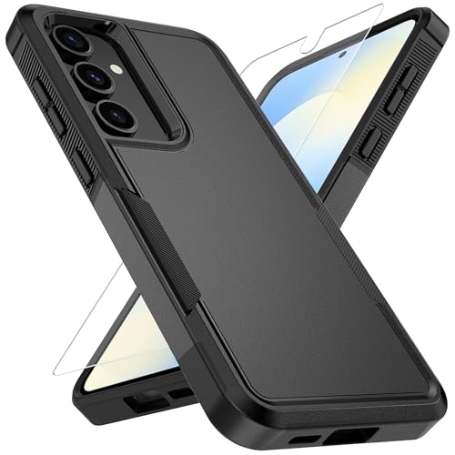 Vinve for Samsung Galaxy S25 FE Case with HD Screen Protector, Military-Grade Shockproof & Dual-Layer Protection, Anti-Slip Grip Design Phone Case, Black - color: Black