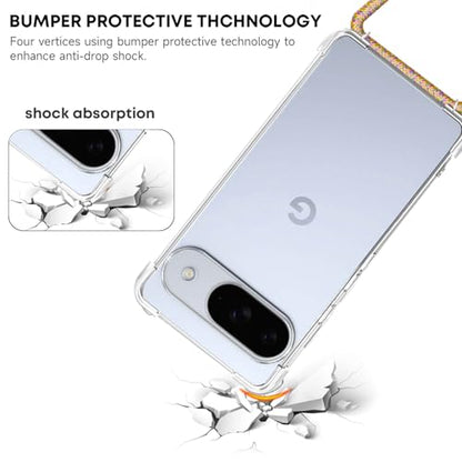 for Google Pixel 10 Crossbody Case Clear Neck Hanging Strap Adjustable Shoulder Lanyard Phone Cover Women Girls Soft TPU Slim Anti-Drop Protection Mobile Case for Pixel 10 - Rainbow - size: for Google Pixel 10