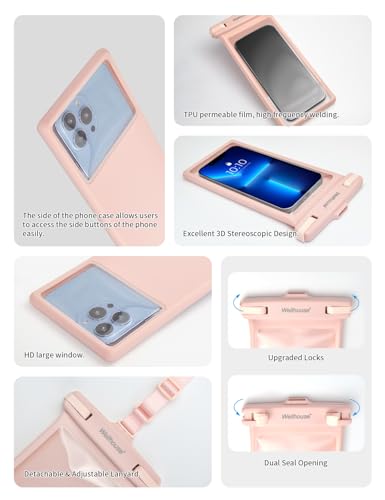 wellhouse Waterproof Phone Pouch, Waterproof Phone Case for iPhone 17 16 15 14 13 Pro Max XS Samsung, IPX8 3D Cellphone Dry Bag Beach Essentials (2 Pack - Blue & Pink8.0, 8 inch) - color: 2 Pack - Blue & Pink8.0"