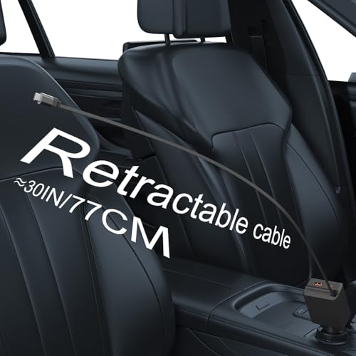 Retractable Car Charger, Total 75W Fast Charger 3 in 1 USB C Car Adapter, Retarctable Type C Cables (30 inch) and 2 USB Ports, Compatible with iPhone 16/15 Series, iPad, Galaxy, Pixel, Laptop and More
