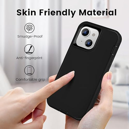 Compatible with iPhone 15/14/13 Phone Case, Dual Layer Shockproof Full Body Cover Military Grade Drop Protection Heavy Duty Phone Case for Women & Men (Black) - color: Black