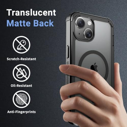 jaroco Magnetic for iPhone 15 Case Heavy Duty Protection Black | Compatible with MagSafe,Military Grade Drop Protection,Translucent Matte,Non-Slip,Shockproof 2-Layer Durable Bumper Case - color: Black, size: iPhone 15