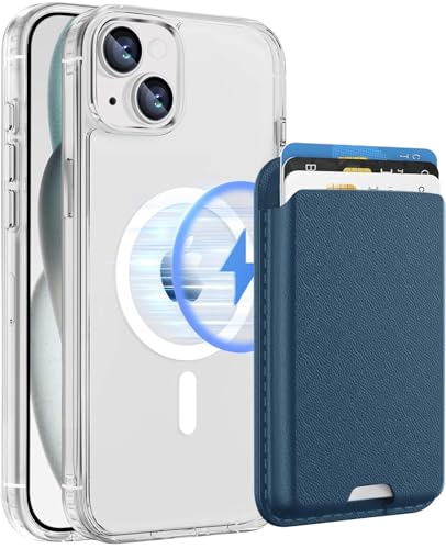 Magnetic for iPhone 13 mini/12 mini Wallet Case with Card Holder﻿ | Compatible with MagSafe, Shockproof Phone Cover with Detachable RFID Blocking Card Slot, Clear & Blue - color: Clear with Blue, size: iPhone 12 Mini/13 Mini