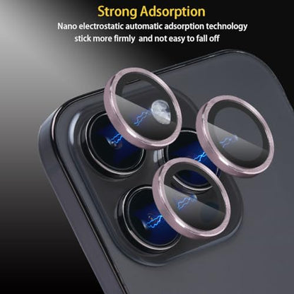 Tempered Glass Camera Lens Protector (3-Pack), 9H Hardness, Aluminum Alloy Ring, Fits iPhone 15 Pro & Pro Max (Pink) - color: Pink
