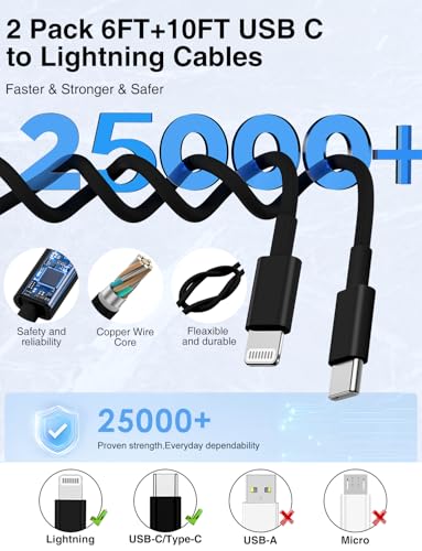 USB C to Lightning Cable [Apple MFi Certified] - 2Pack 6/10FT - Black - color: Black, size: 6ft+10ft