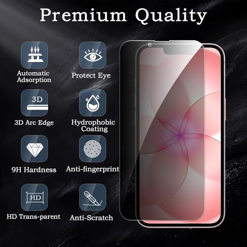 Privacy Screen Protector for iPhone 17e, Shatterproof Tempered Glass Accessories, Anti Spy Tempered Glass Film, Case Friendly Ultra Resistant 9H Hardness Anti-Glare HD Black -3 Pack