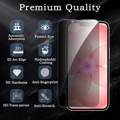 Privacy Screen Protector for iPhone 17e, Shatterproof Tempered Glass Accessories, Anti Spy Tempered Glass Film, Case Friendly Ultra Resistant 9H Hardness Anti-Glare HD Black -3 Pack