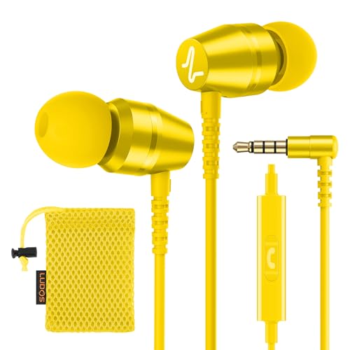 LUDOS OMNITONE Wired Earbuds in-Ear Headphones, 5 Year Warranty, Earphones with Microphone, 3.5 mm Jack Corded Ear Buds, Videoconference for iPhone, Samsung, Laptop, Kids, School Students - Yellow - color: Yellow, style: 3.5 mm