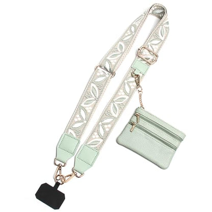 Phone Strap with Zippered Pouch, Clip and Go Strap for Phone with Wallet Crossbody, Adjustable Crossbody Phone Strap-3 - color: Leaf Green