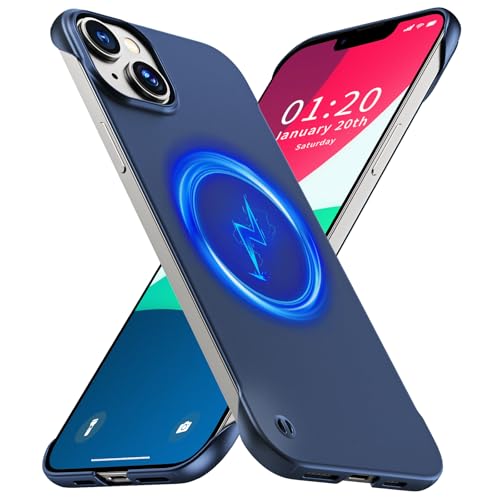 GRECAZO Magnetic Frosted Frameless Case for iPhone 13, Navy Blue | Compatible with MagSafe, Metallic Finish, Hard PC Cover, Ultra Thin Lightweight Minimalist Borderless, Slim Fit, 6.1-Inch - color: Navy Blue, size: iPhone 13