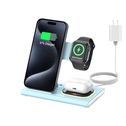 3 in 1 Foldable Charging Station for Apple Wireless Charger - color: Blue
