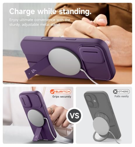 SURITCH for iPhone 17 Case with Camera Control Cover, Camera Slide Cover and Adjustable Kickstand, Compatible with MagSafe, Shockproof Bumper Protective Cases 6.3 Inch, Dark Purple - color: Dark Purple, size: IPhone 17-6.3"