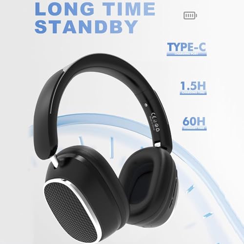 Hi-Fi Stereo Wireless Headphone Active Noise Cancellation Bluetooth 5.3 Headset with Detachable Microphone Ultra Comfortable and Full Ear Coverage Lightweight Foldable Earphone - color: Black