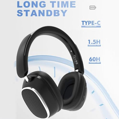 Hi-Fi Stereo Wireless Headphone Active Noise Cancellation Bluetooth 5.3 Headset with Detachable Microphone Ultra Comfortable and Full Ear Coverage Lightweight Foldable Earphone - color: Black