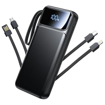 Power Bank, Portable Charger with Built in Cable Fast Charging Battery Pack - color: Black