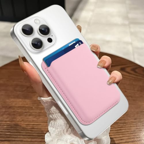 Compatible with MagSafe Wallet, Leather TPU Protective, Pink - color: Pink