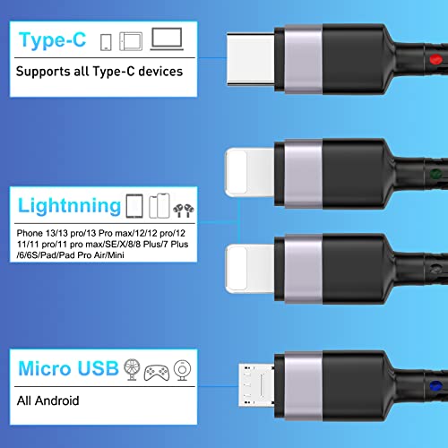 Multi Charging Cable10ft Multi Phone Charger Cable Braided Universal 4 in 1 Charging Cord Extra Long Multiple USB C Cable with IP/USB C C/Micro USB Charger Cables for iPhone/Pad/Galaxy/Pixel and More