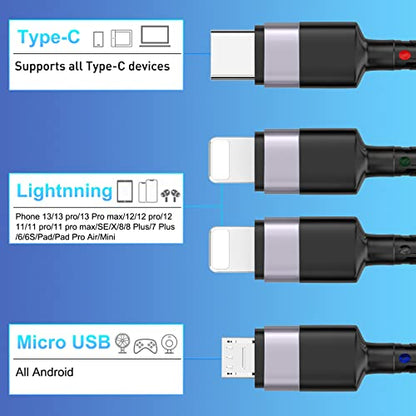 Multi Charging Cable10ft Multi Phone Charger Cable Braided Universal 4 in 1 Charging Cord Extra Long Multiple USB C Cable with IP/USB C C/Micro USB Charger Cables for iPhone/Pad/Galaxy/Pixel and More