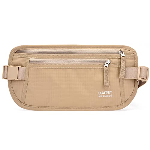 Money Belt - Passport Holder Secure Hidden Travel Wallet with RFID Blocking, Undercover Fanny Pack (Beige) - color: Beige, size: Rfid Blocking & Belt Wide:1 inch