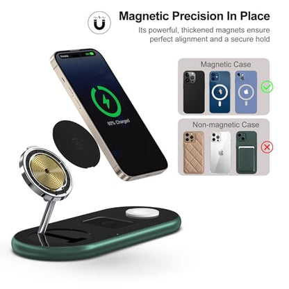 3 in 1 Charging Station for Apple Devices, Faster Mag-Safe Charger Stand, Magnetic Wireless Charger Station for iPhone 17 16 15 14 13 12 Pro Max Plus, Apple Watch iwacth & AirPods, (Alpine Green) - color: Alpine Green