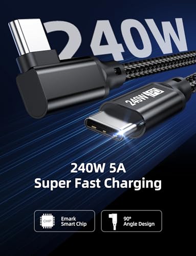 240W USB C to USB C Cable 10FT,PD 3.1 Type C to C 5A Fast Charging Cable Right Angle for MacBook Pro/Air,iPad Pro/Air/Mini,iPhone15/15Pro/15Plus/15ProMax,Samsung S24/S23/S22,Surface Book2,Pixel - style: 90° Right Angle