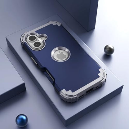 IDweel for iPhone 16 Case with Screen Protector, 3 in 1 Shockproof Slim Fit Hybrid Heavy Duty Hard PC Cover Soft Silicone Bumper Full Body Anti-Fingerprint Case, Blue - color: Blue