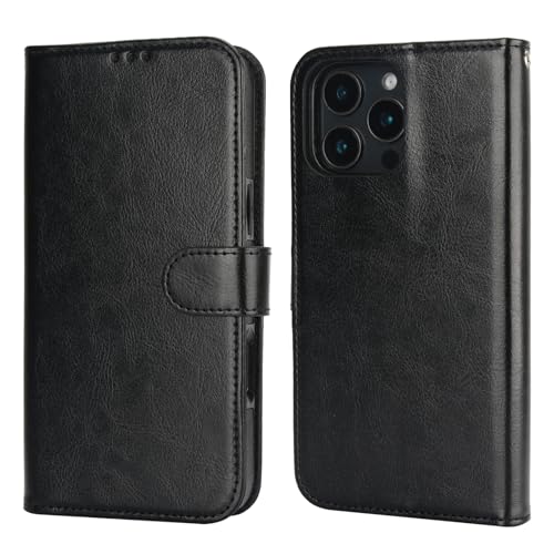 Bocasal Detachable Wallet Case Card Holder for iPhone 16 Pro Max Black | RFID Blocking Kickstand Card Slots Holder PU Leather Magnetic Shockproof Wrist Strap Removable Flip Protective Cover 6.9 inch - color: Black