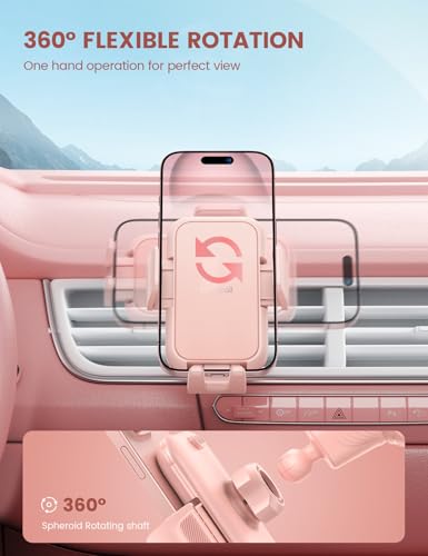 Lamicall 2026 Wider Clamp & Metal Hook Car Phone Holder Vent Accessories - color: NEW Upgraded - Pink