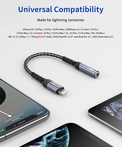 JSAUX Headphone Adapter for iPhone Lightning to 3.5mm Adapter-Grey - color: Grey, size: 1 Pack